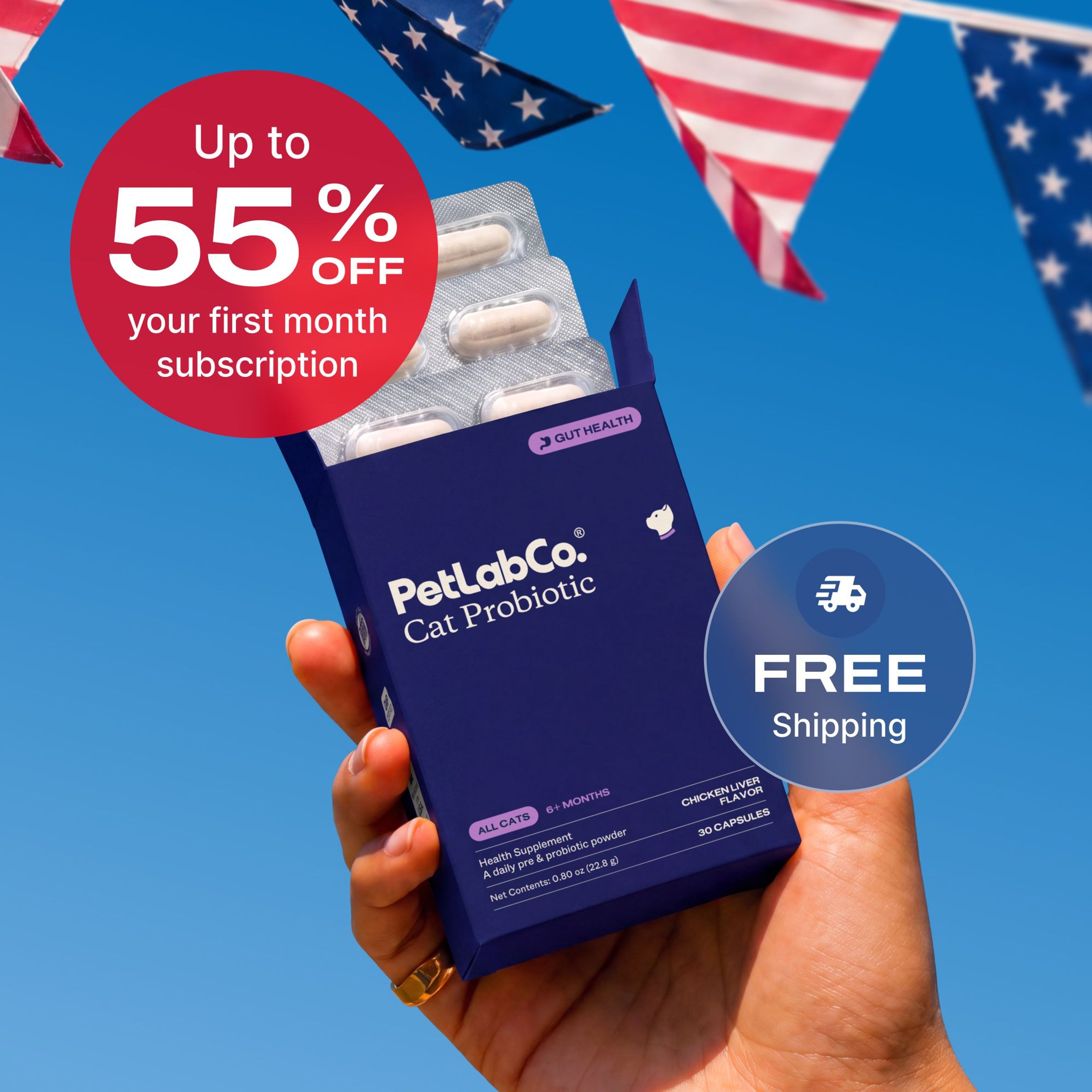 Petlab Co. Probiotics for Cats - Powder Capsules product image with subscription offer