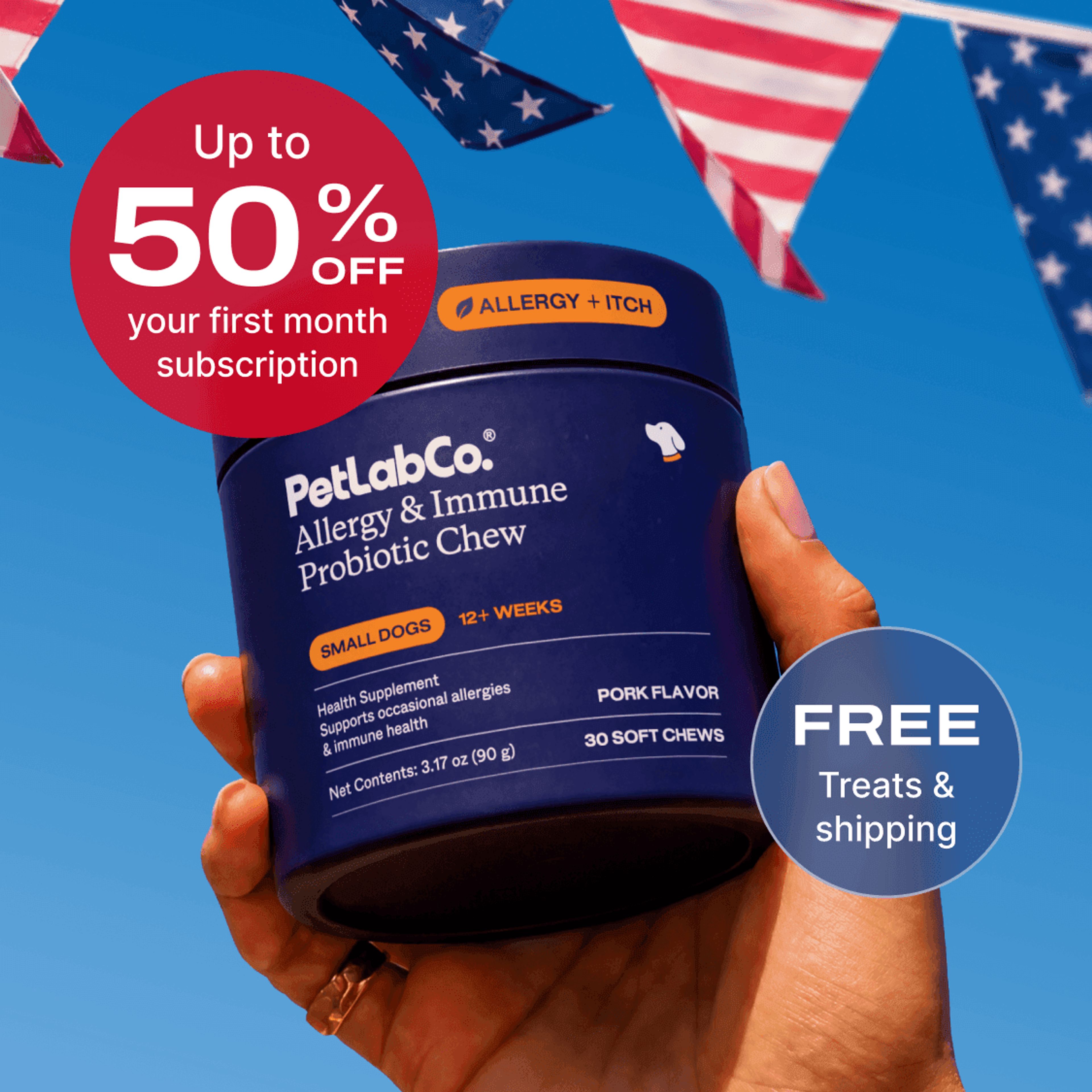 Petlab Co. Allergy & Immune Probiotic Chew product image with subscription offer