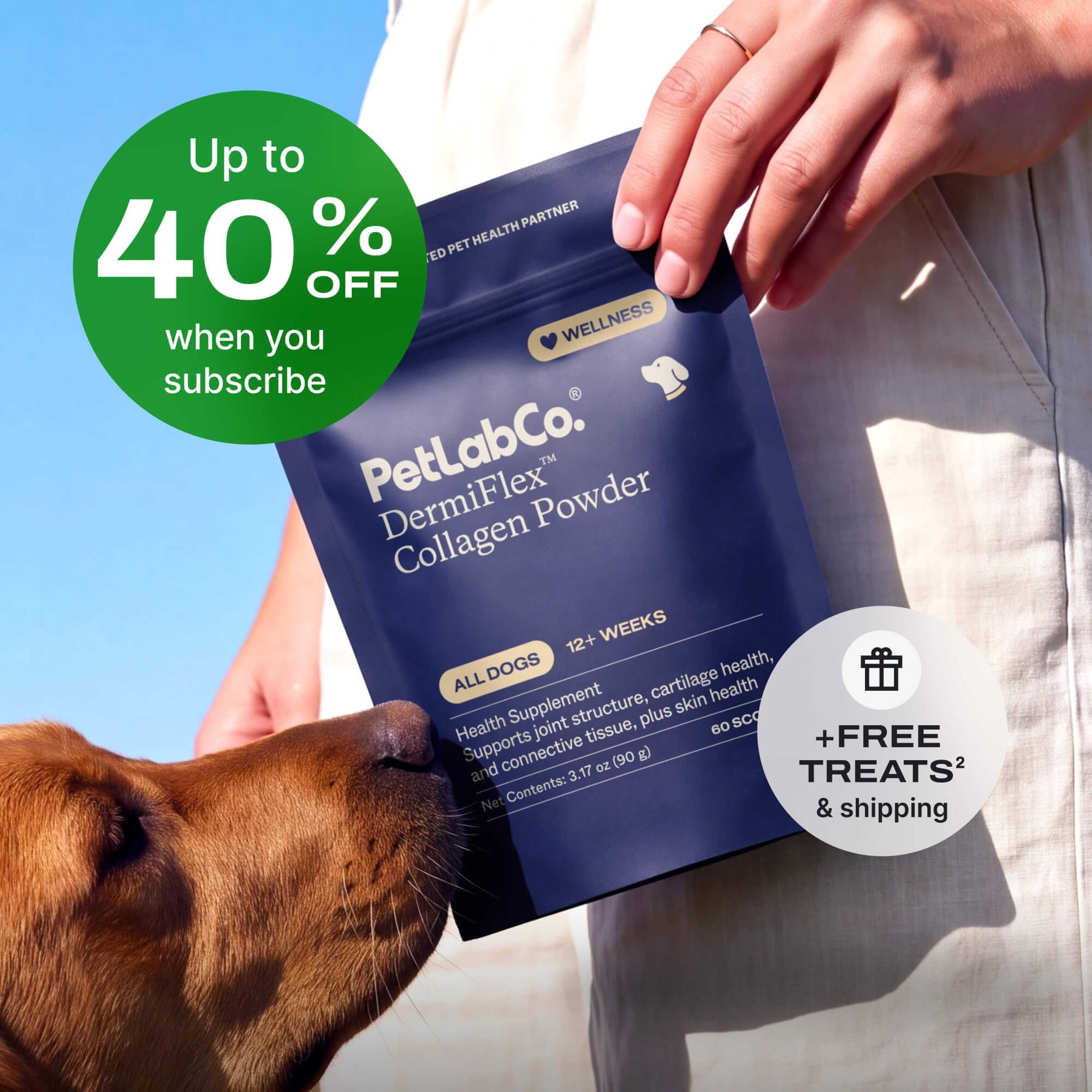 Petlab Co. DermiFlex™ Collagen Powder product image with subscription offer