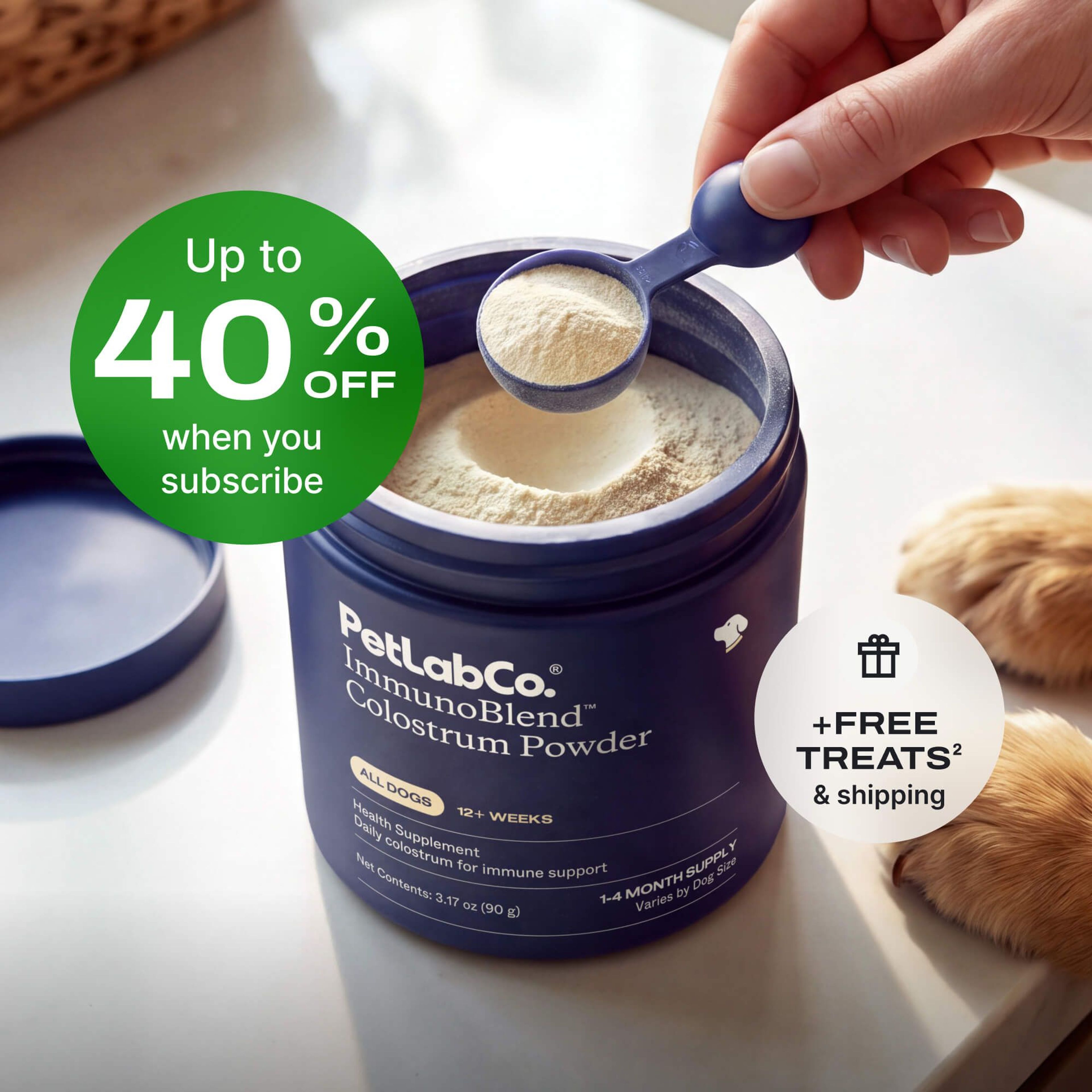 Petlab Co. ImmunoBlend™ Colostrum Powder for Dogs product image with subscription offer