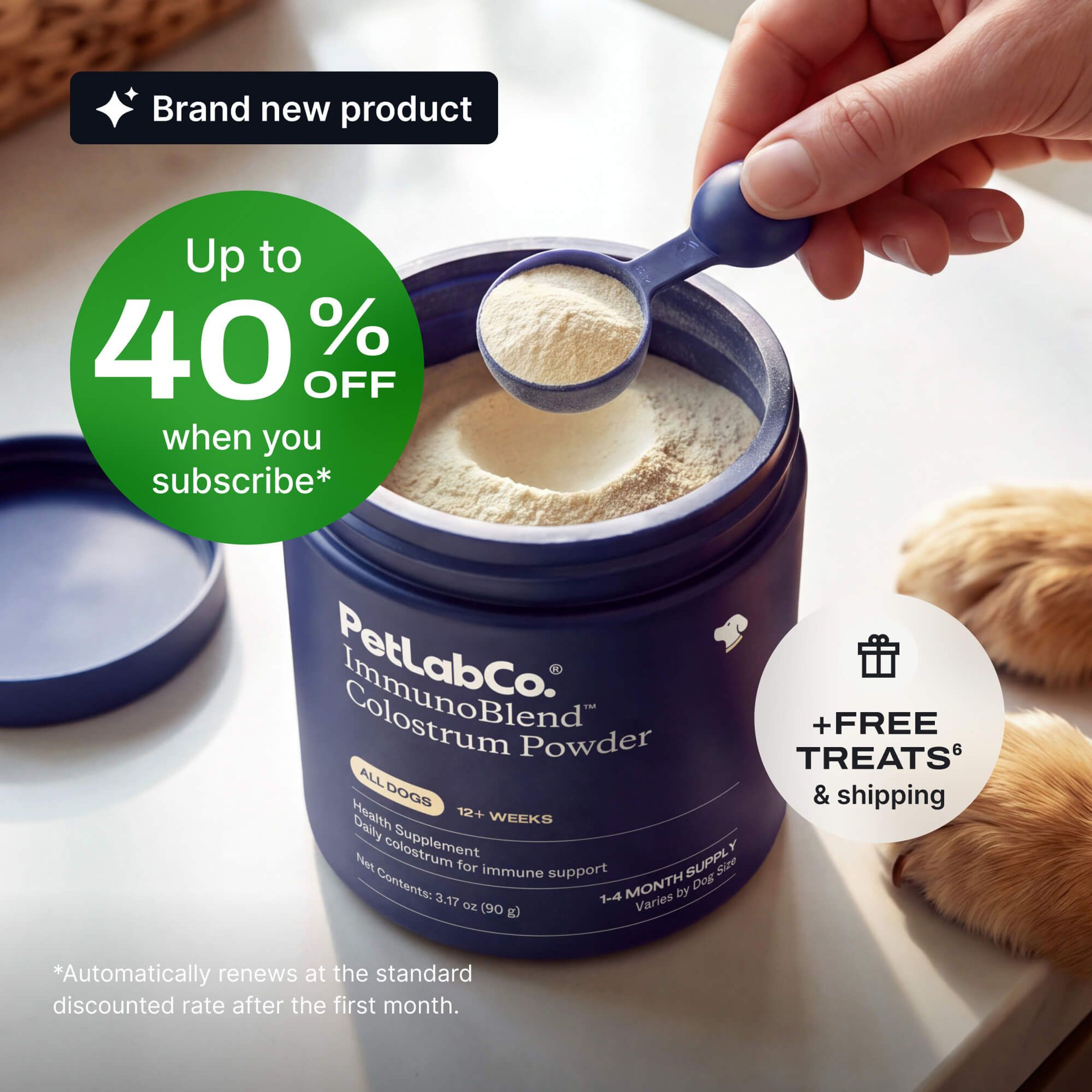 Petlab Co. ImmunoBlend™ Colostrum Powder for Dogs product image with subscription offer
