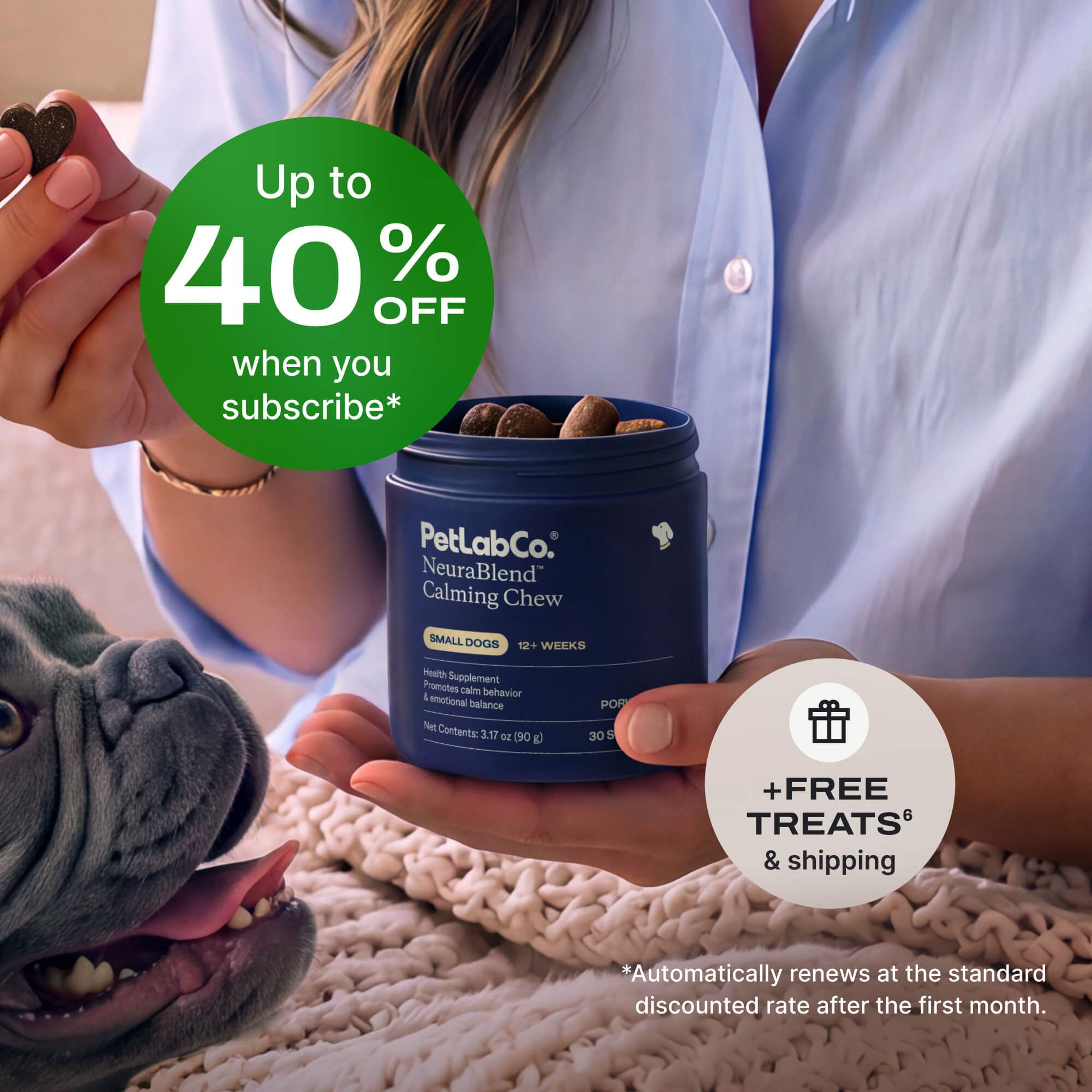Petlab Co. NeuraBlend™ Calming Chew for Dogs product image with subscription offer