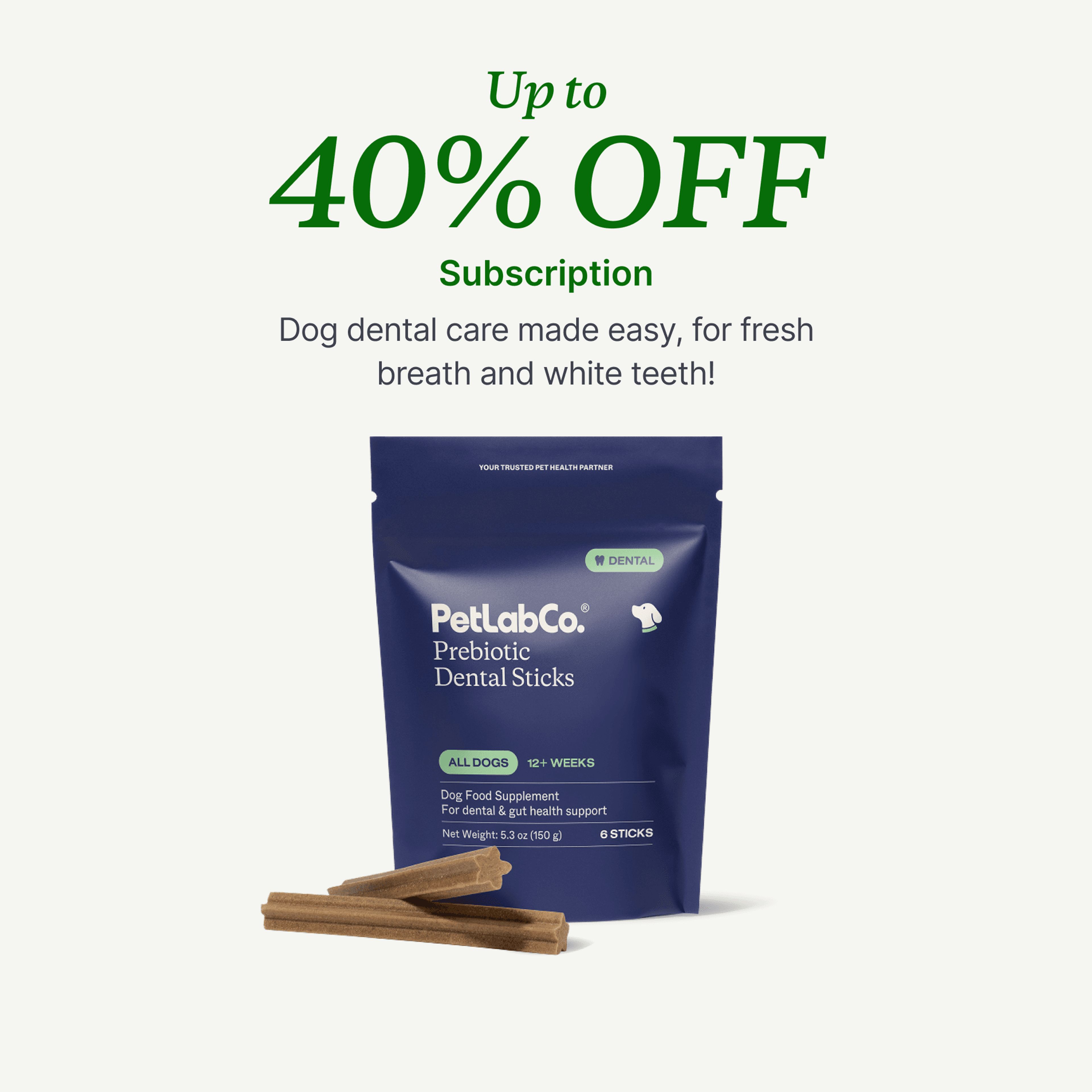 Petlab Co. Prebiotic Dental Sticks for Dogs product image with subscription offer