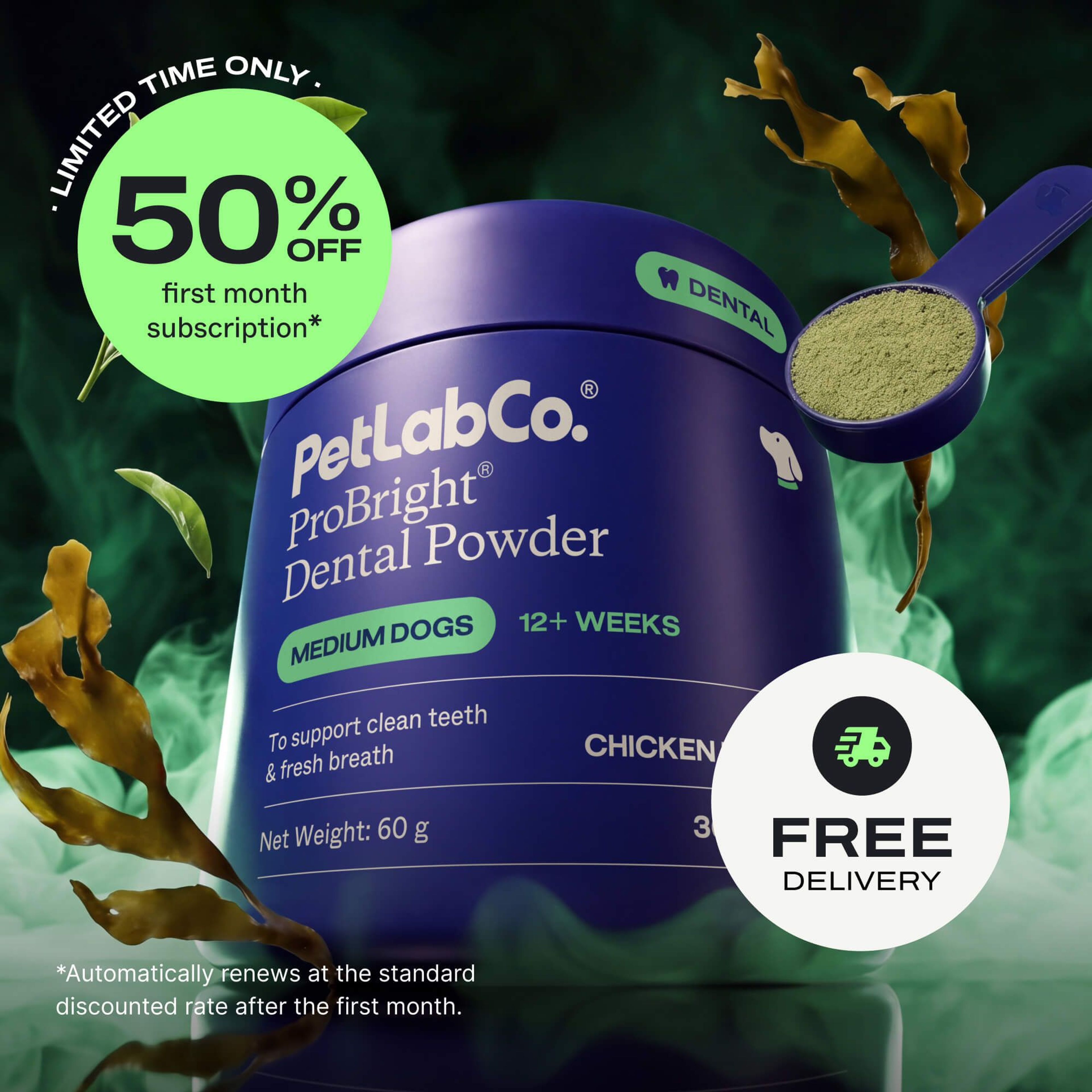 Petlab Co. ProBright® Dog Dental Powder product image with subscription offer