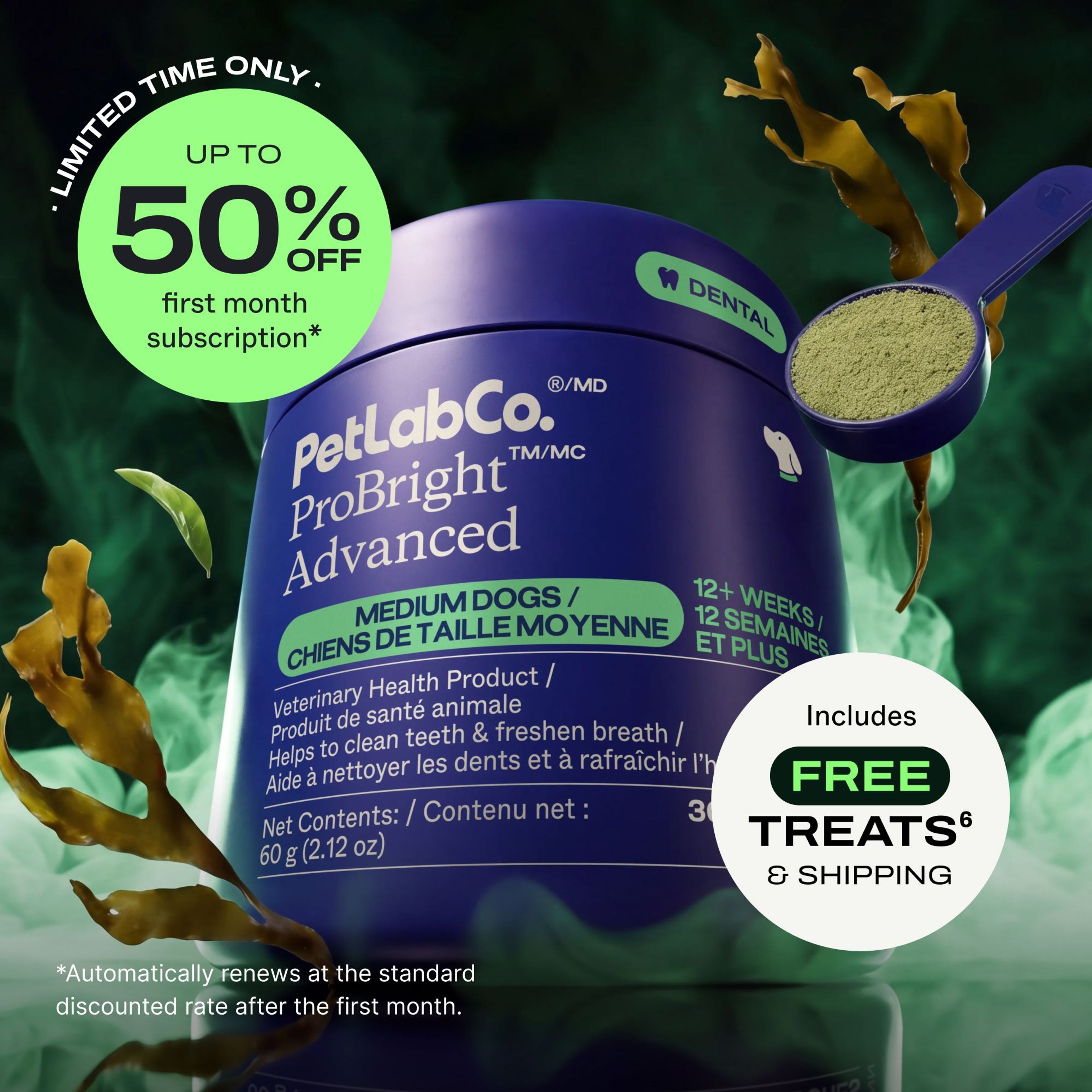 Petlab Co. ProBright™ Advanced Dog Dental Powder product image with subscription offer