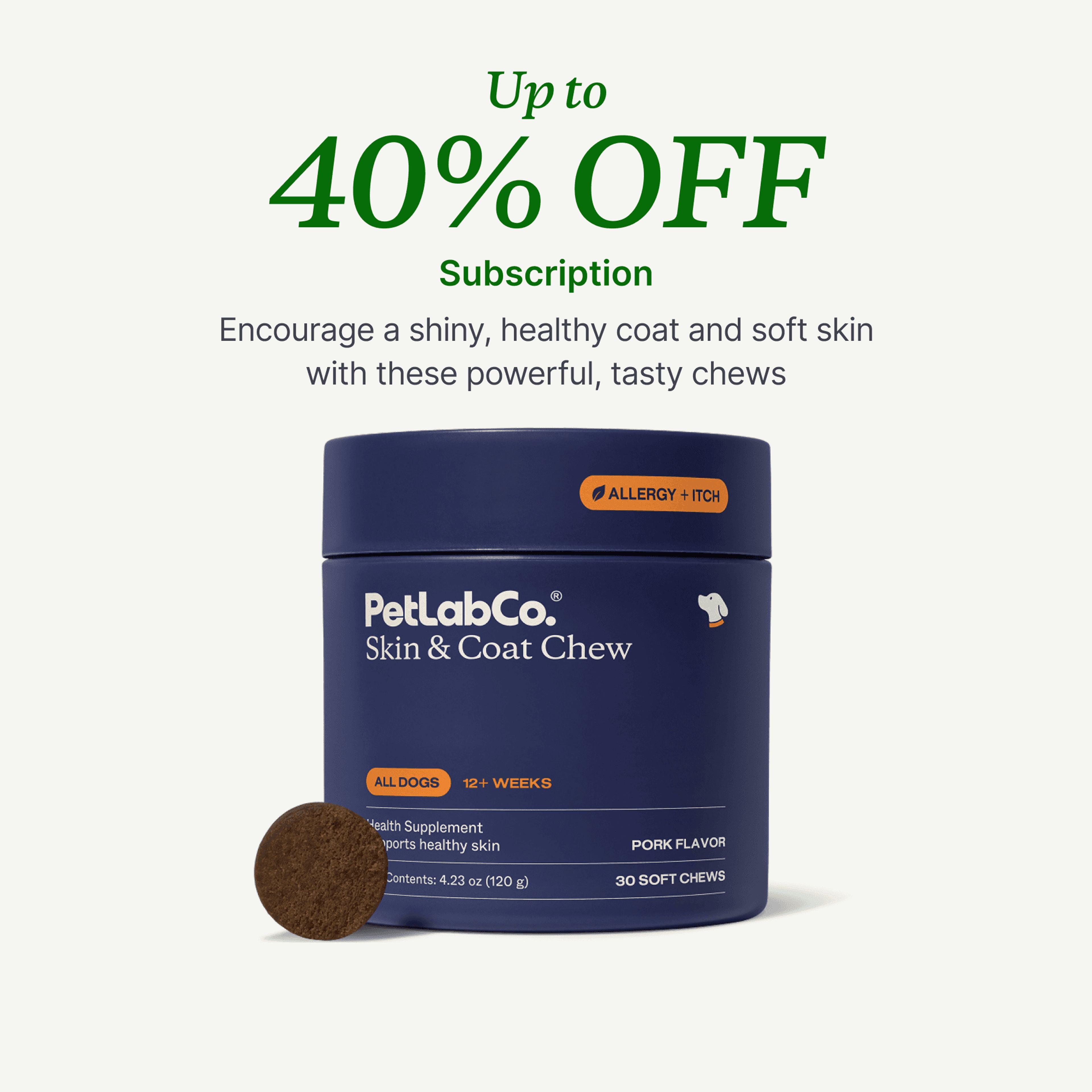 Petlab Co. Dog Skin & Coat Supplement - Soft Chews product image with subscription offer