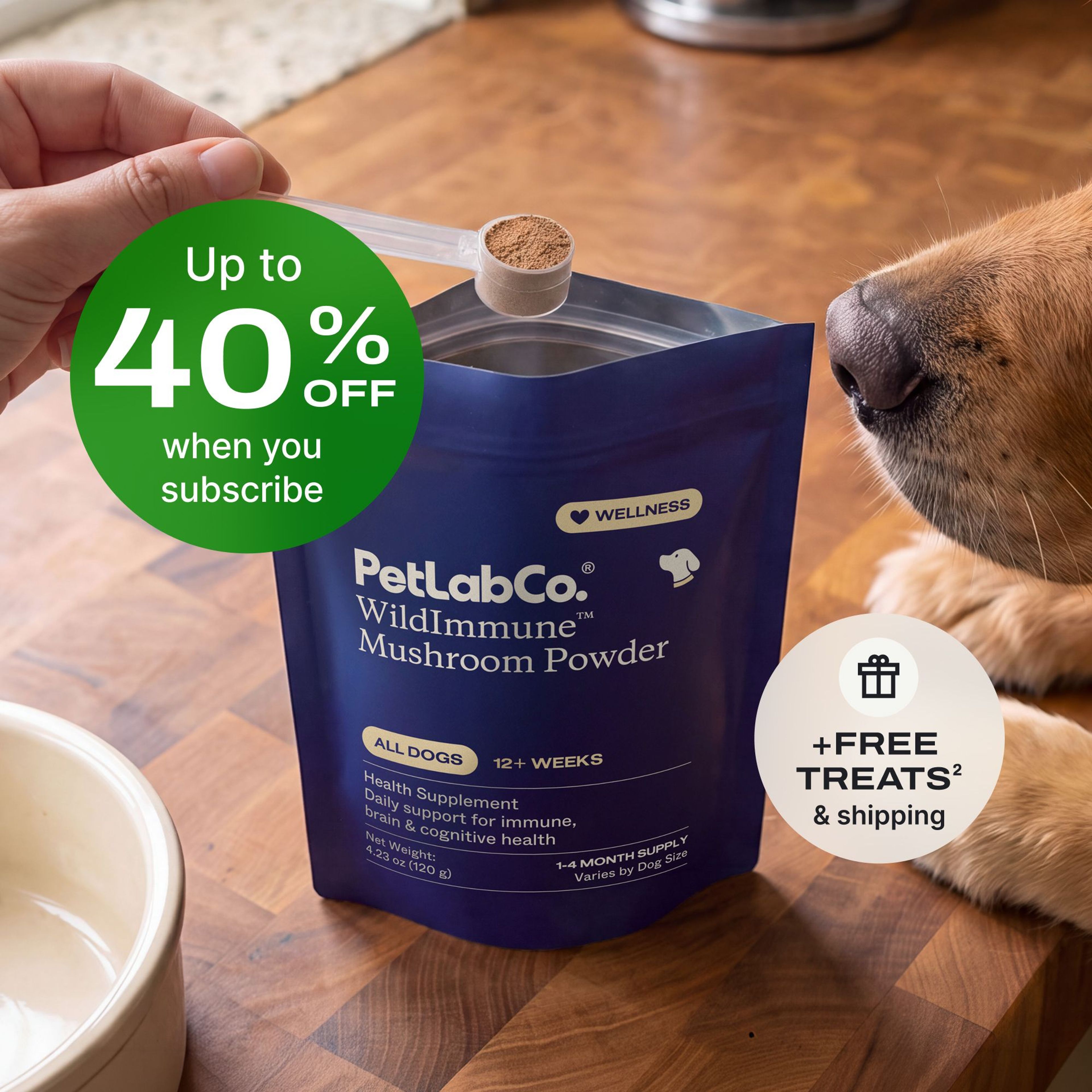 Petlab Co. WildImmune™ Mushroom Powder product image with subscription offer