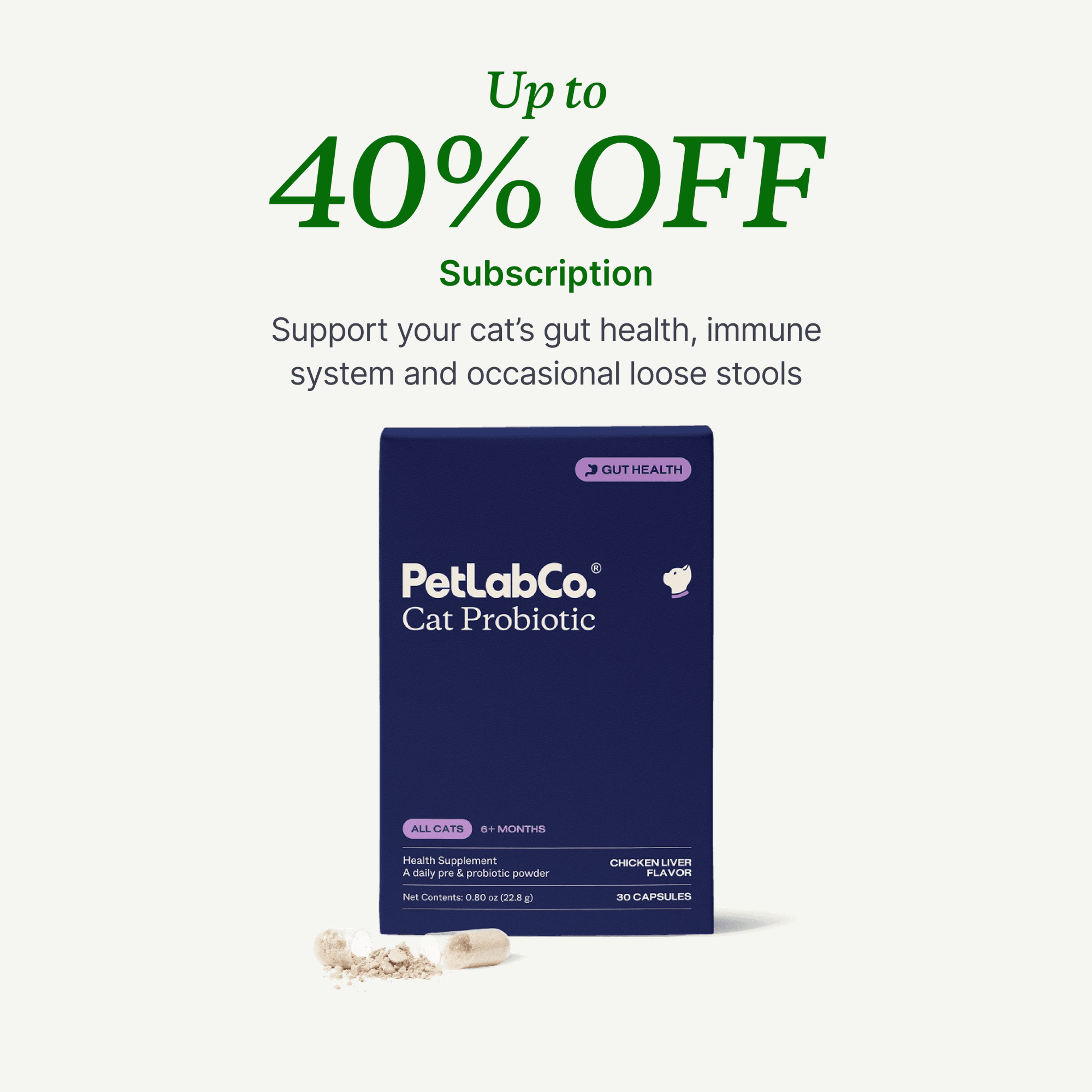 Petlab Co. Probiotics for Cats - Powder Capsules product image with subscription offer