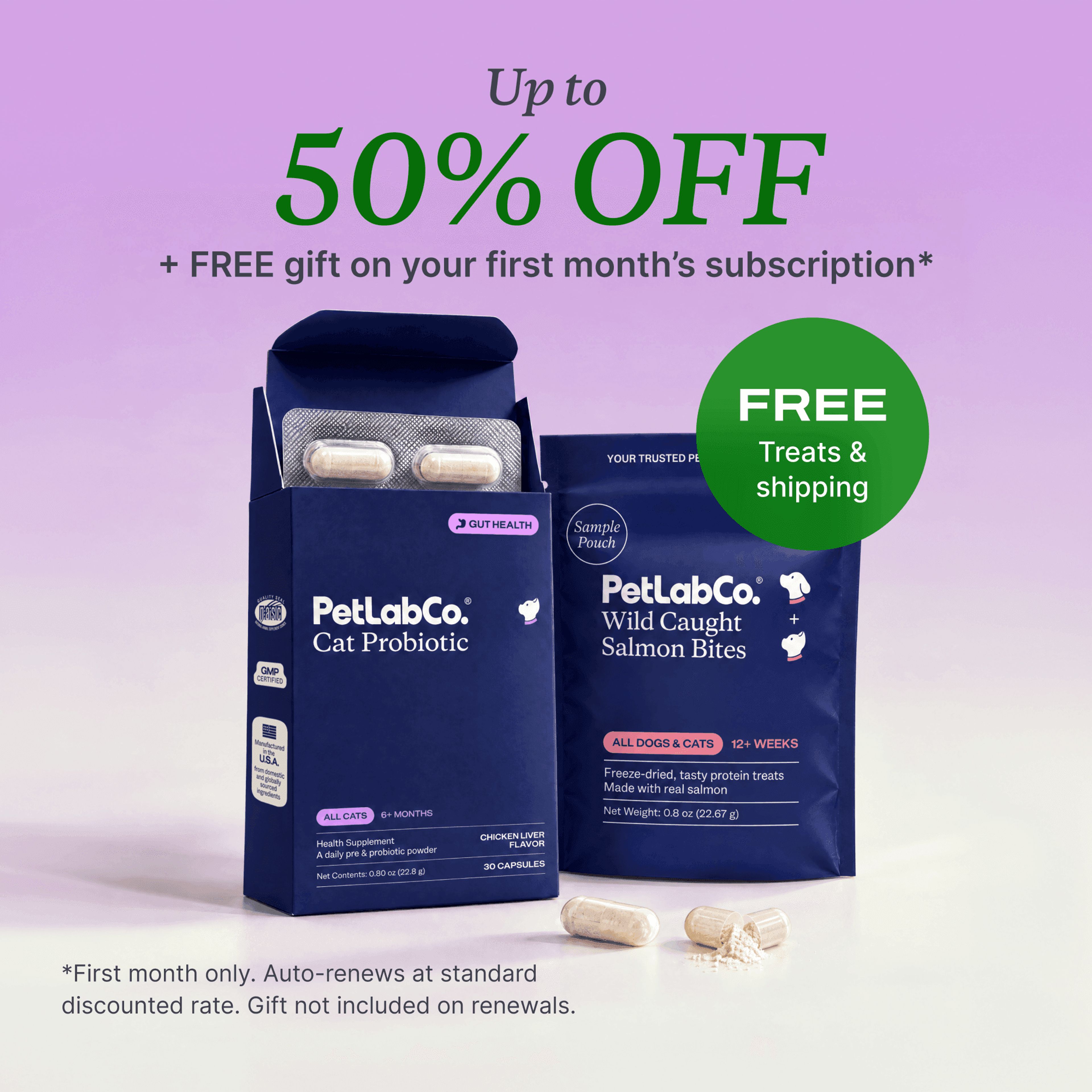 Petlab Co. Probiotics for Cats - Powder Capsules product image with subscription offer
