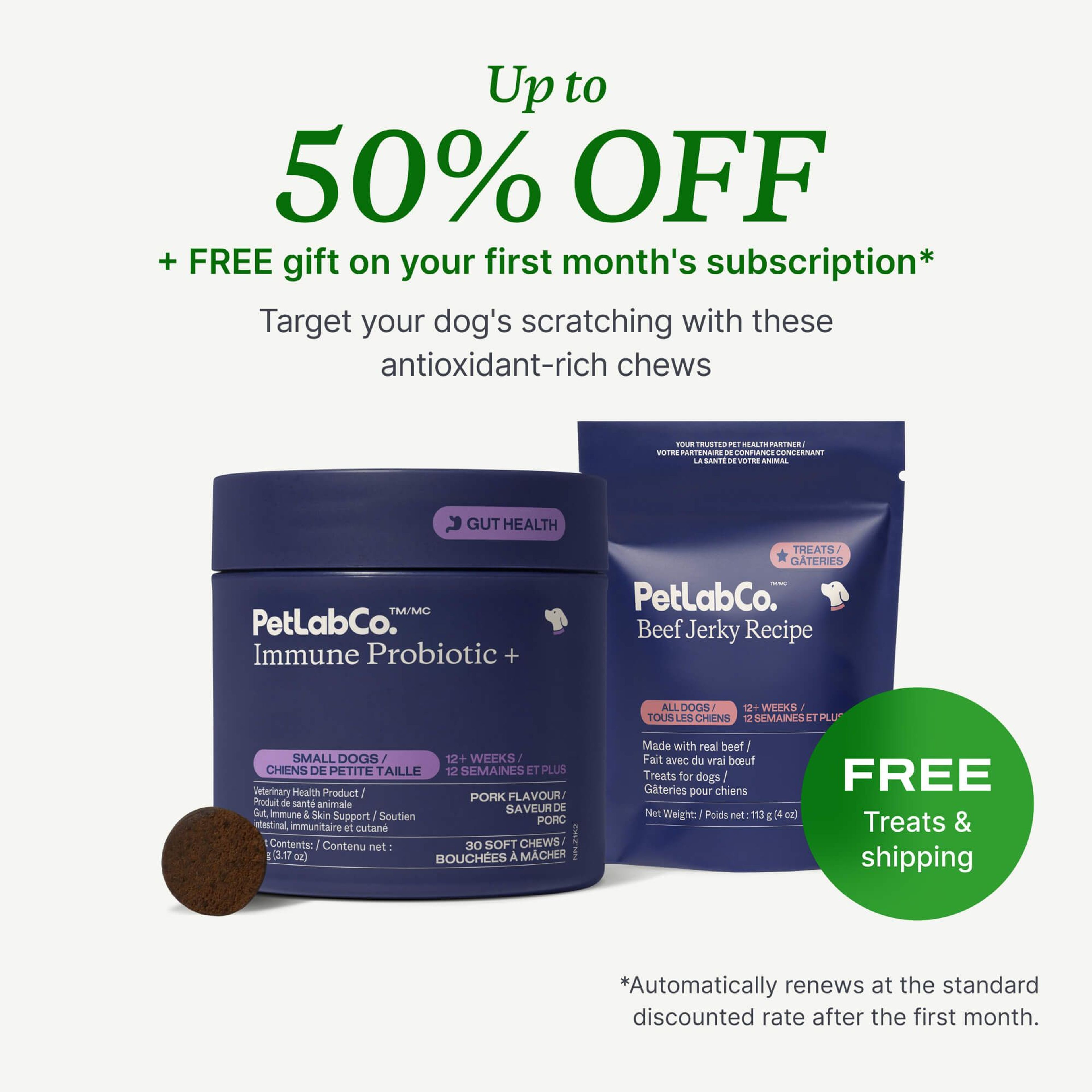 Petlab Co. Immune Probiotic + product image with subscription offer