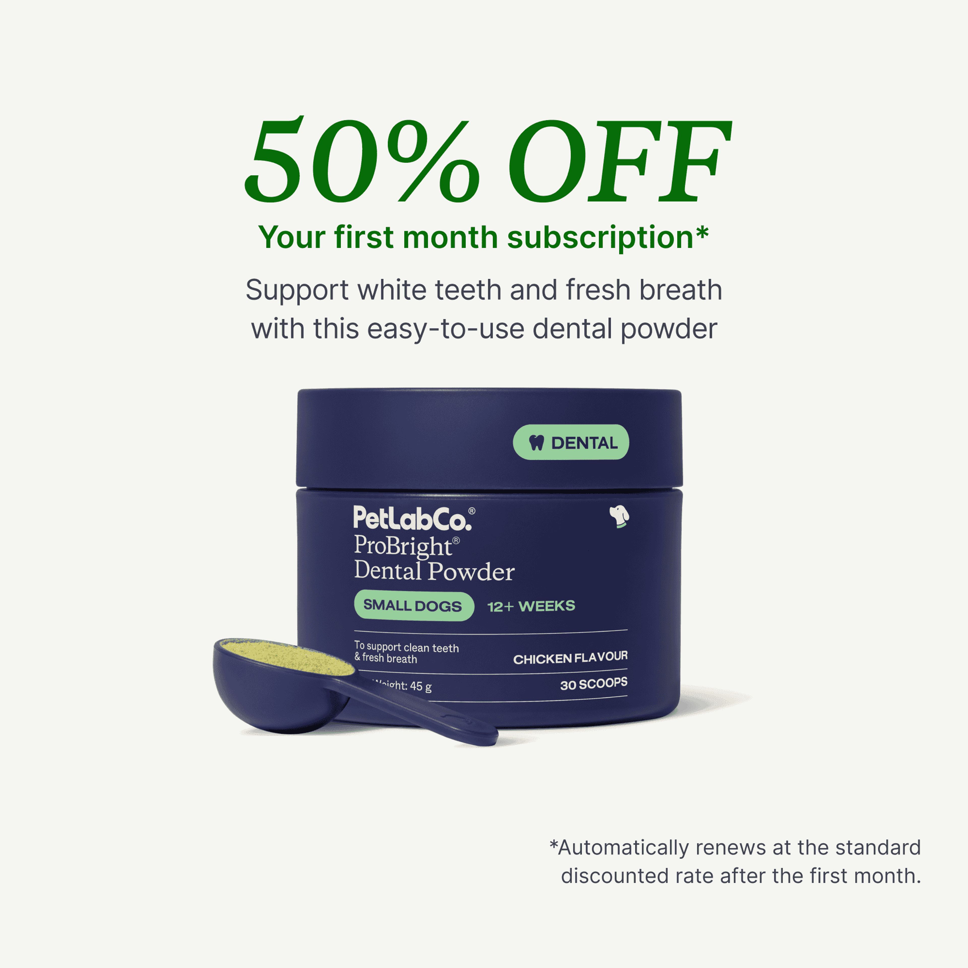 Petlab Co. ProBright® Dental Powder product image with subscription offer