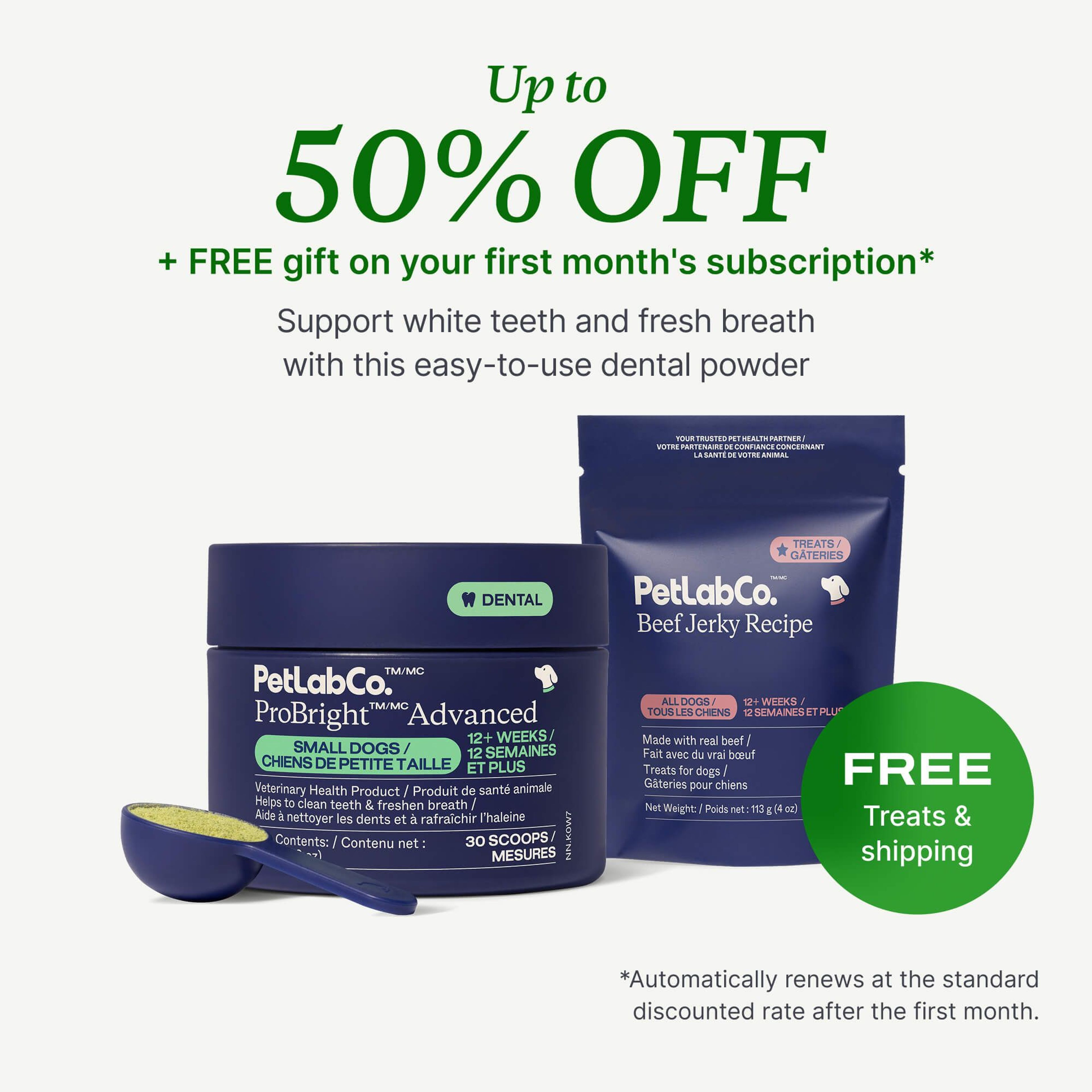 Petlab Co. ProBright™ Advanced Dog Dental Powder product image with subscription offer
