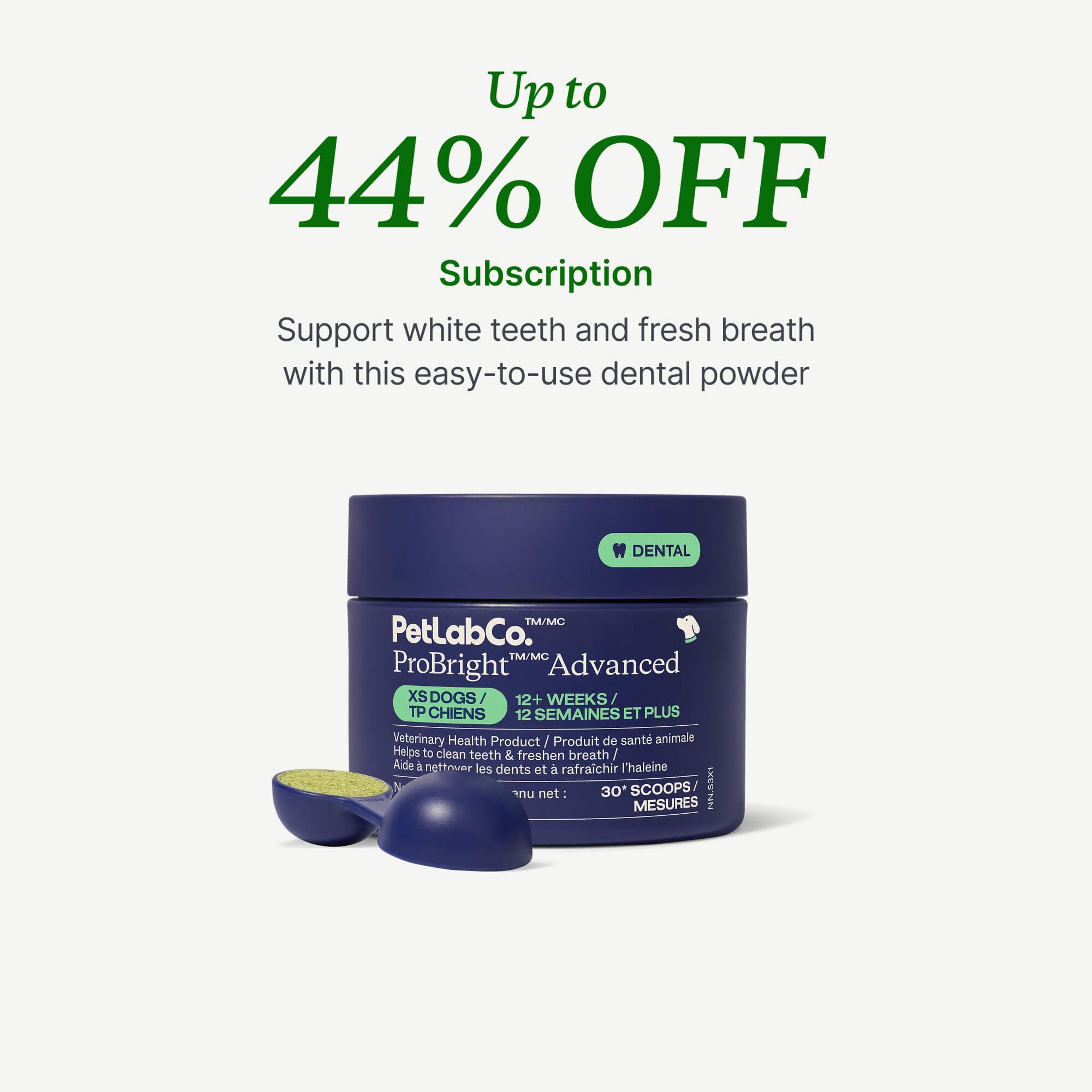 Petlab Co. ProBright™ Advanced Dog Dental Powder product image with subscription offer