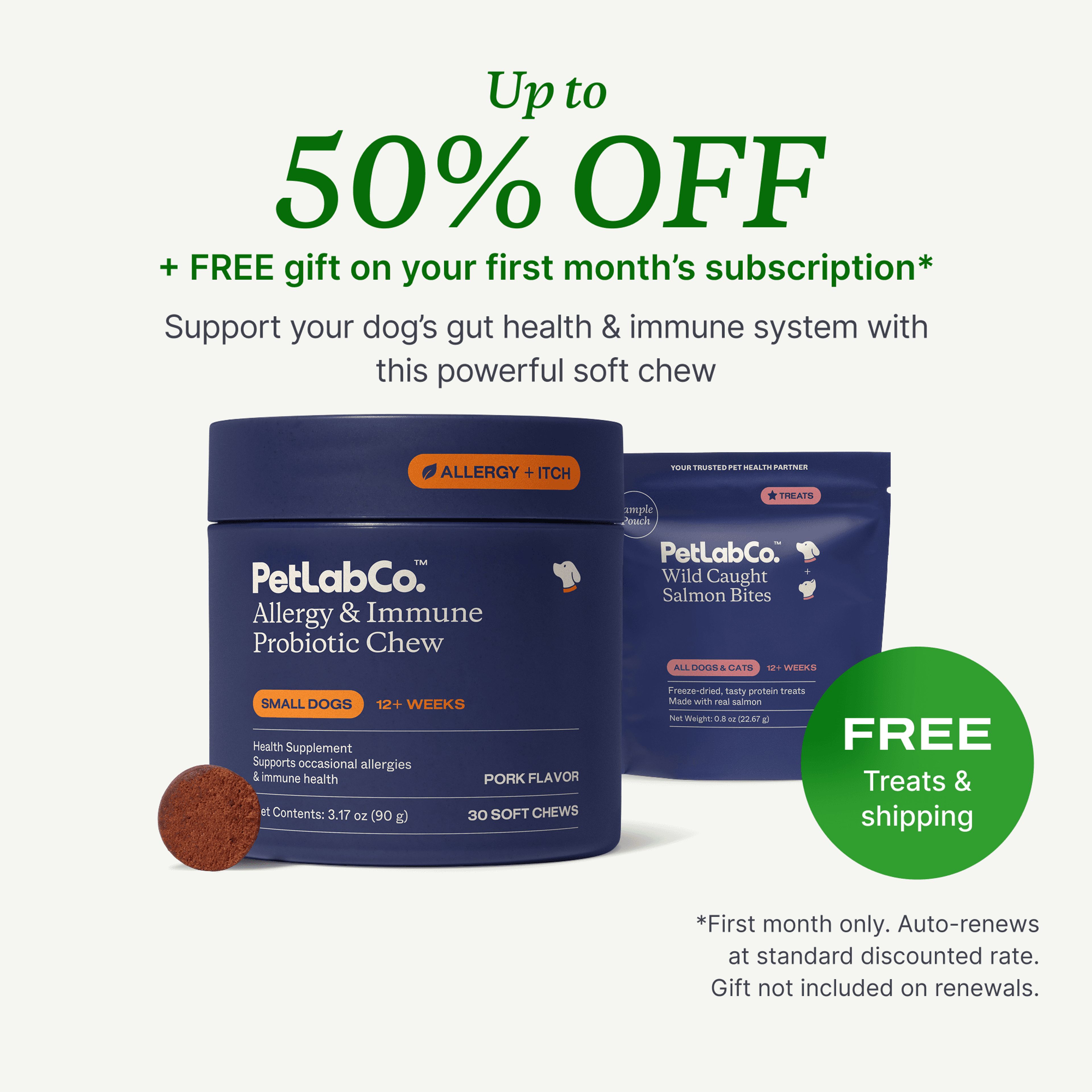 Petlab Co. Allergy &amp; Immune Probiotic Chew product image with subscription offer